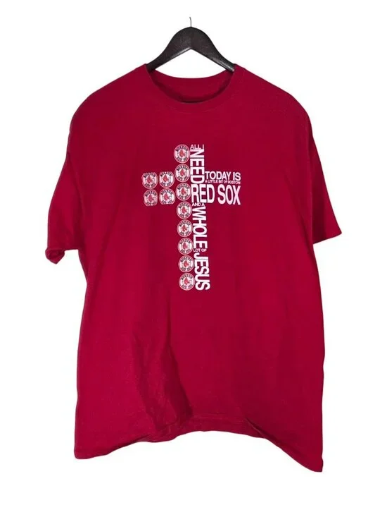 Boston Red Sox Christian Graphic Tee 2XL Hanes Tagless Red Cotton Short Sleeve T - Picture 1 of 5